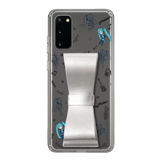 Slim Protection Case - STAND & RING RIBBON Silver［ HATSUNE MIKU - Ribbon - Instrumental - Monochrome ］