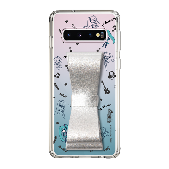 Slim Protection Case - STAND & RING RIBBON Silver［ HATSUNE MIKU - Ribbon - Instrumental - Monochrome ］