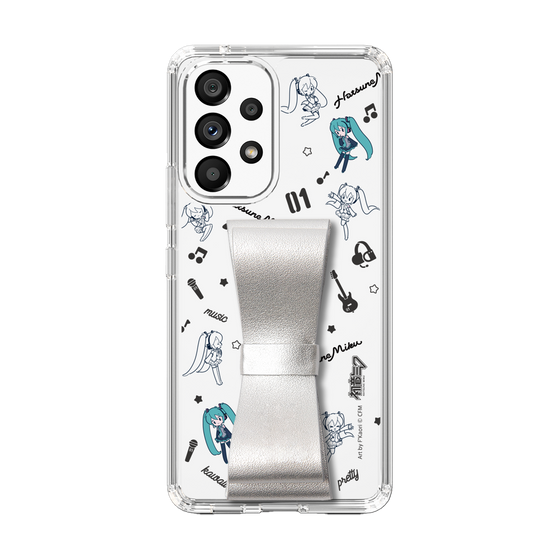 Slim Protection Case - STAND & RING RIBBON Silver［ HATSUNE MIKU - Ribbon - Instrumental - Monochrome ］