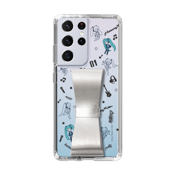 Slim Protection Case - STAND & RING RIBBON Silver［ HATSUNE MIKU - Ribbon - Instrumental - Monochrome ］