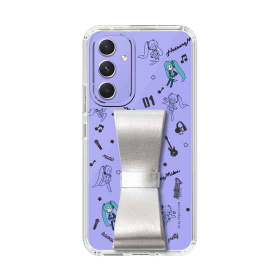 Slim Protection Case - STAND & RING RIBBON Silver［ HATSUNE MIKU - Ribbon - Instrumental - Monochrome ］
