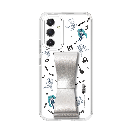 Slim Protection Case - STAND & RING RIBBON Silver［ HATSUNE MIKU - Ribbon - Instrumental - Monochrome ］
