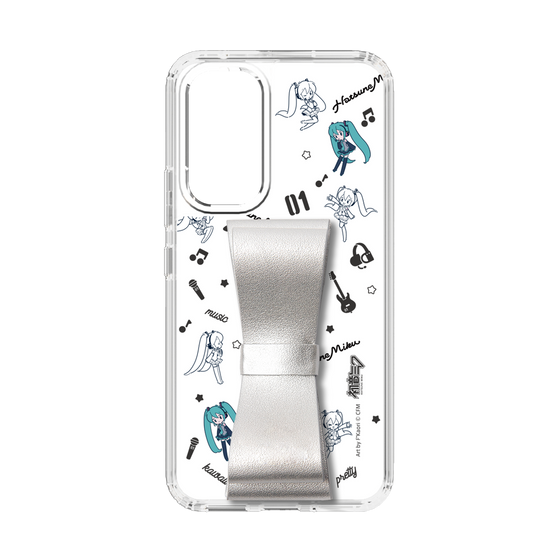 Slim Protection Case - STAND & RING RIBBON Silver［ HATSUNE MIKU - Ribbon - Instrumental - Monochrome ］