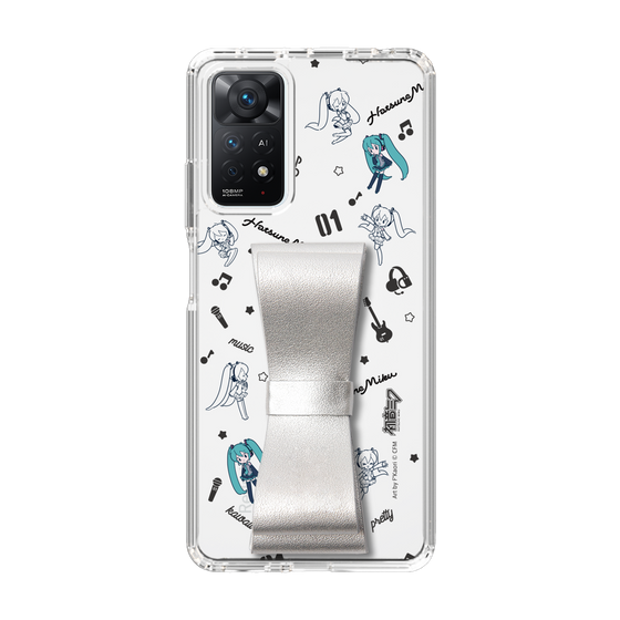 Slim Protection Case - STAND & RING RIBBON Silver［ HATSUNE MIKU - Ribbon - Instrumental - Monochrome ］