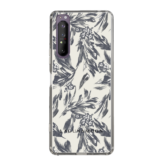 Slim Protection Case［ LAGUNAMOON - BotanicalJacquard - White×Black ］