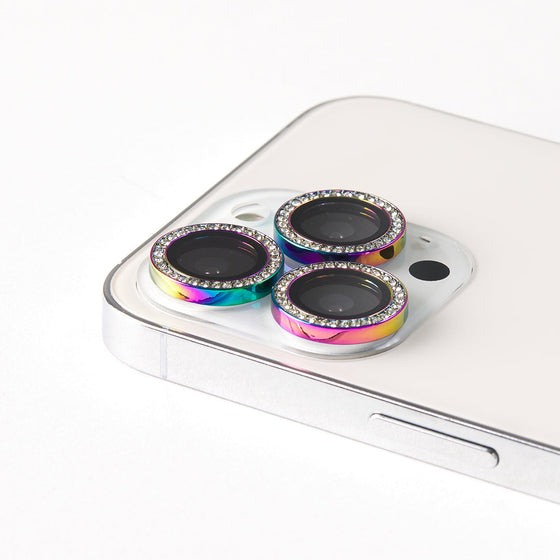 Rhine Stone Camera Lens Protector(3 Lenses) for Apple iPhone 15 Pro [ RAINBOW ]